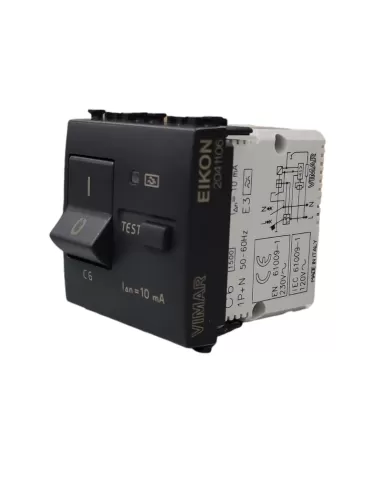 Vimar Eikon 20411.06 Interruptor Térmico Magnético Diferencial 1P N C6 10Ma Gris